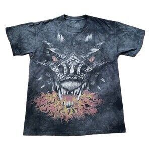 Vintage 00s The Mountain Dragon Firebreather Sz Large Mens Gray Tie Dye T-Shirt